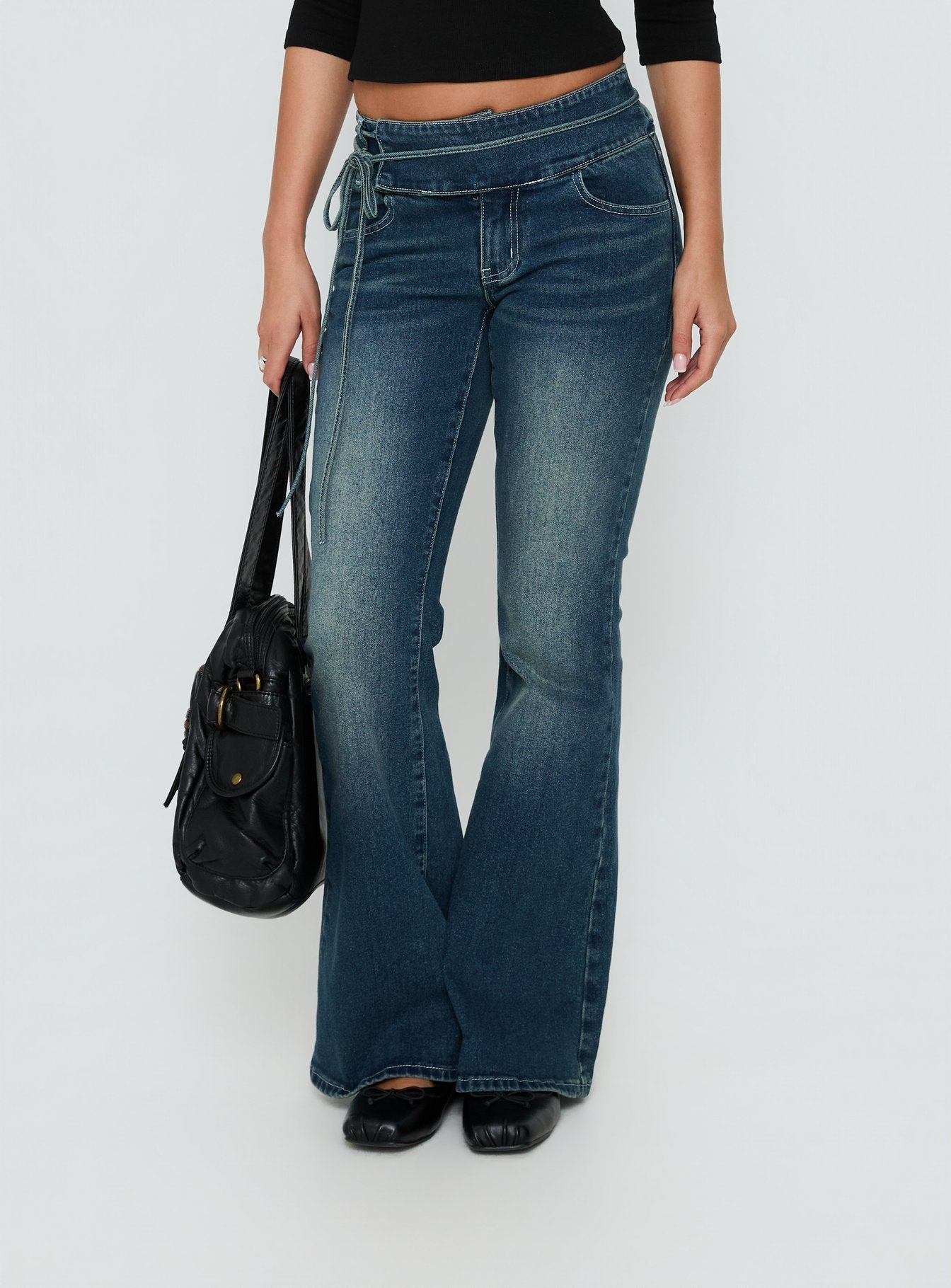 Runa Low Rise Tie Side Jeans Mid Blue Wash